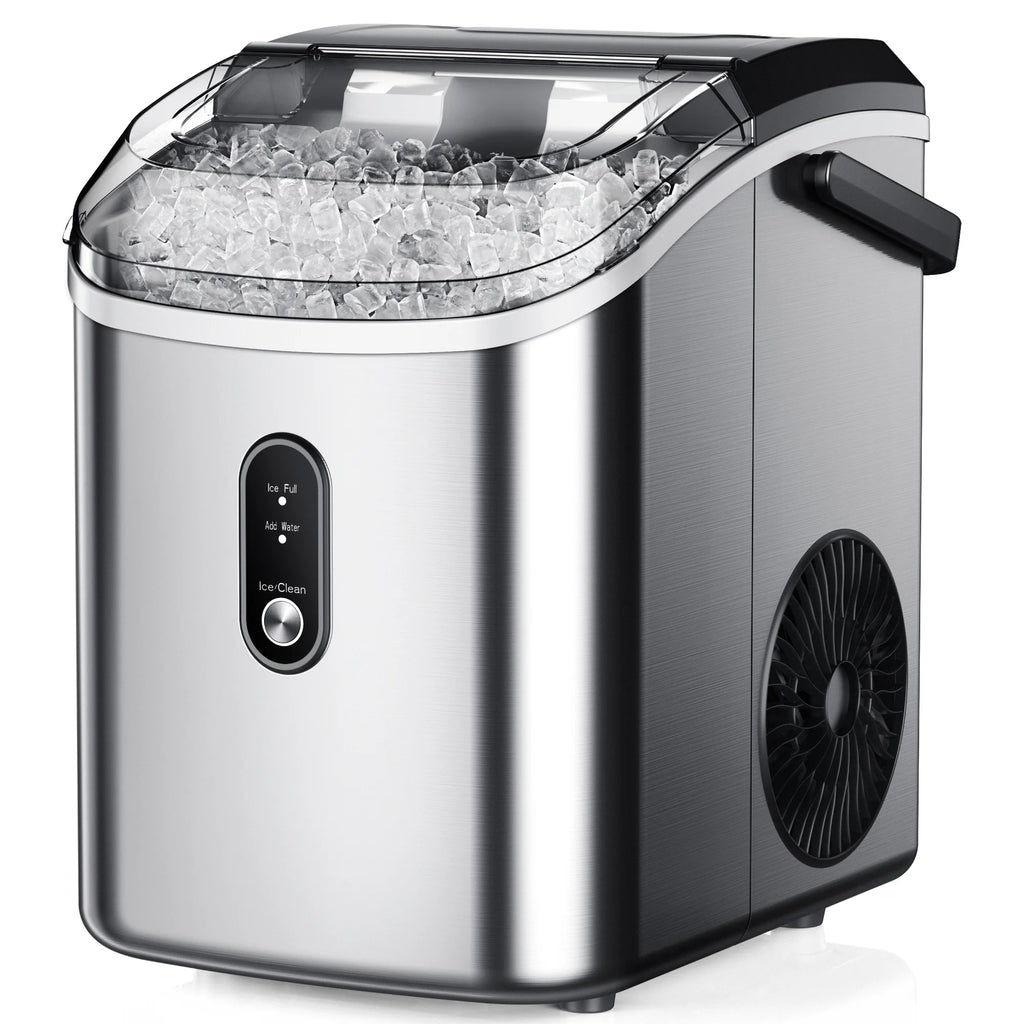 Simzlife Nugget Ice Maker Countertop, 34.9lbs per Day Chewable Pebble Nugget Ice Machine with Touch Screen for Home, Kitchen, Office, Stainless Steel, Black