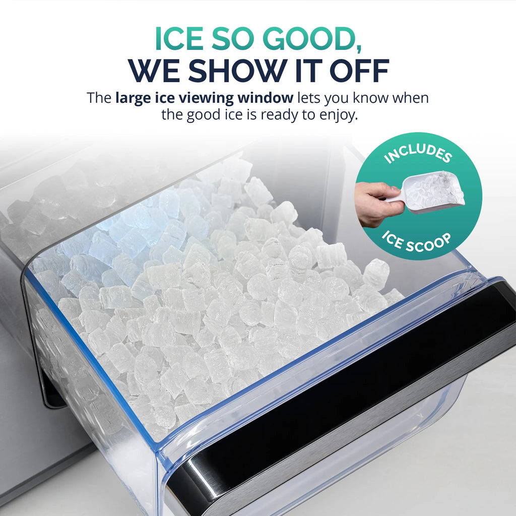 Luma Nugget Countertop Ice Maker, 44 lbs in 24 hours, Black Stainless Steel Ice Machine, Perfect for Home Bar, Kitchen Countertop, RV, Home Office