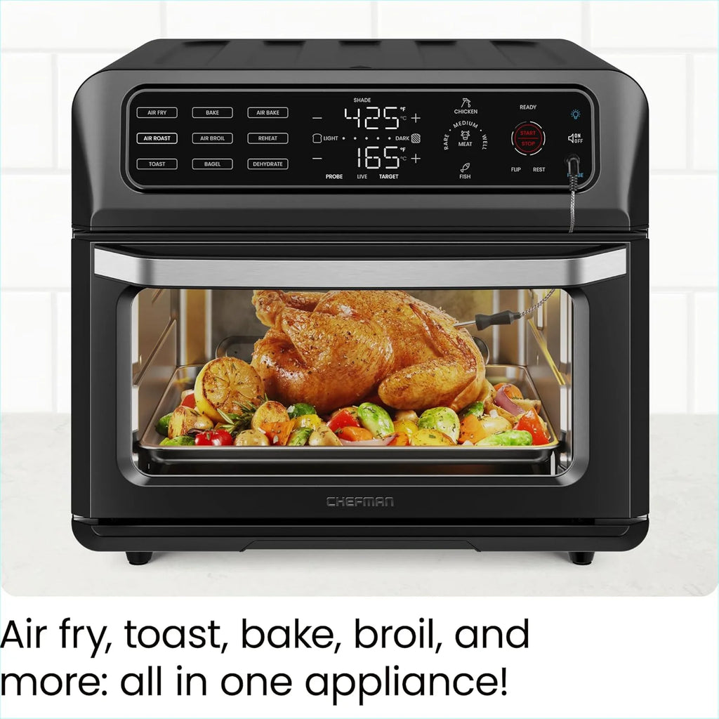 Chefman 12-in-1 Air Fryer Oven Combo w/ Probe Thermometer, 20 Qt Capacity - Black Stainless Steel, New
