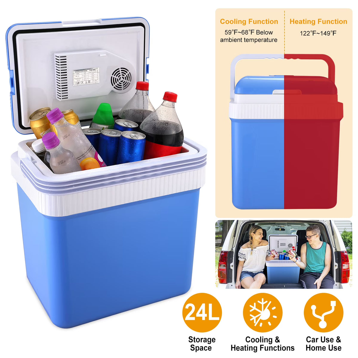 Moclever Portable Car Refrigerator with Removable Divider, 10.52 lb