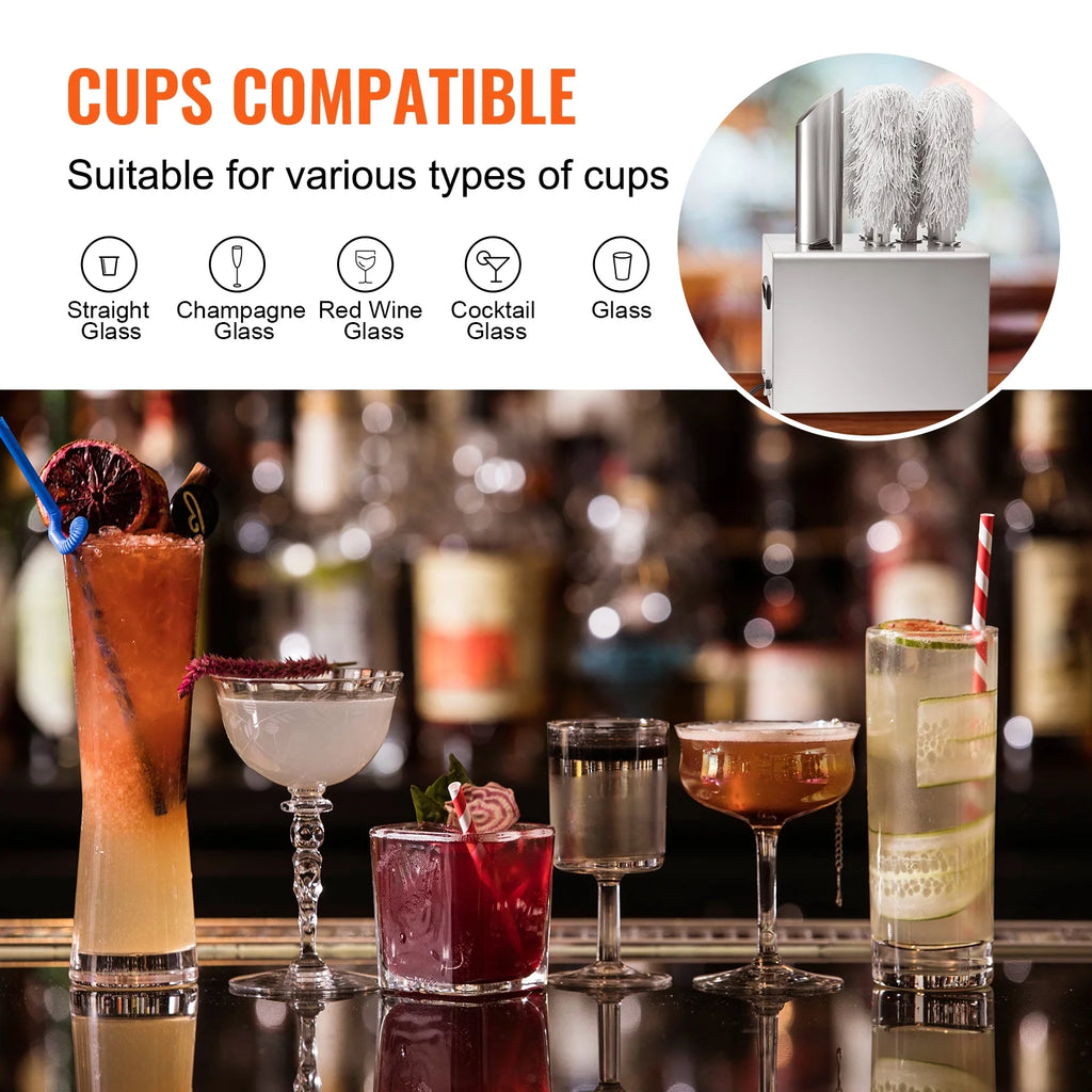KFFKFF Glassware Shiner Device, 5-Brush Glass Refining Apparatus, 330 Glassware/Hour Electric Business Glass Shiner for Champagne Flutes, Ale Tumblers, Steins, Ideal for Eatery Tavern Kitchen