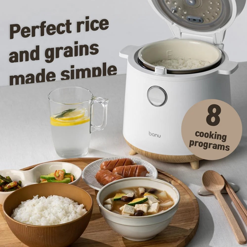 Banu Uniforms in 3-Cup in Multi-Functional Rice Cooker, White, Nonstick Interior