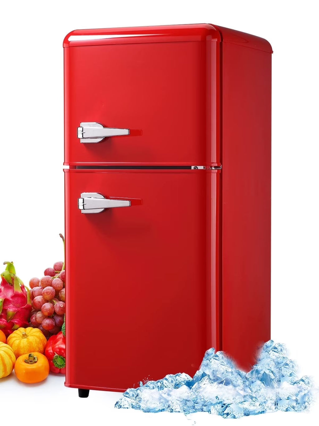 GGTB 3.0 Cu.ft Two Door Small Refrigerator with Freezer, Compact Retro Mini Refrigerator for Dorm, Office, Bar, RV, Bedroom, Red