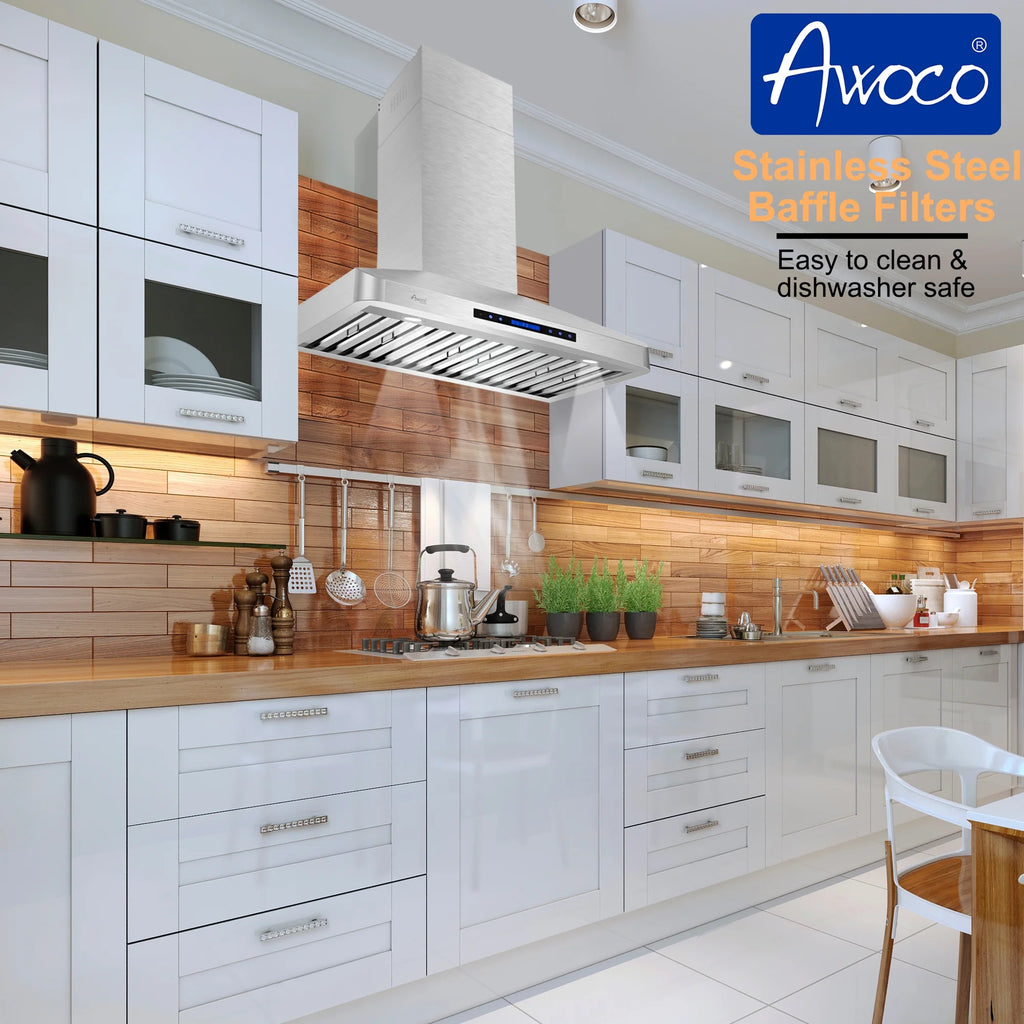 Awoco RH-WT-30 Awoco RH-WT-30 Wall Mount 4 Speeds, 6 Top Round Vent Stainless Steel Range Hood