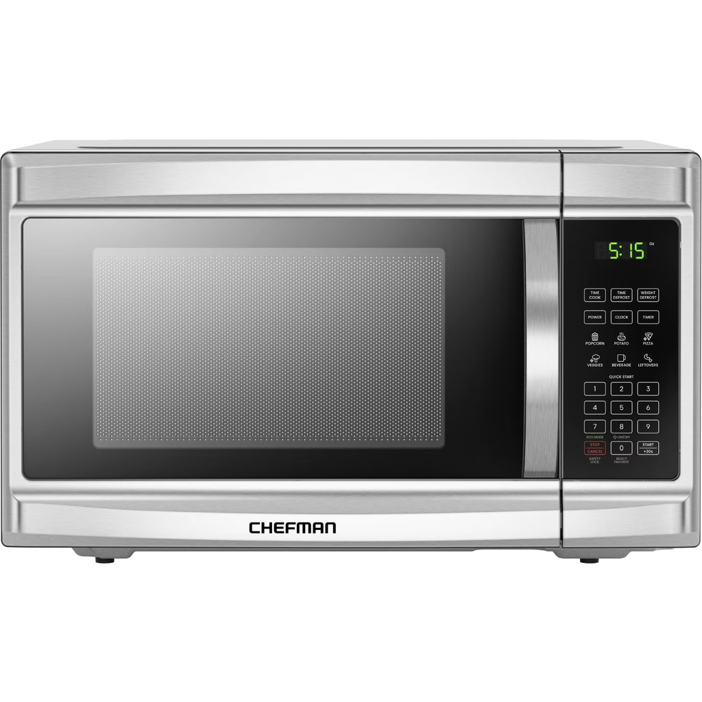 Chefman 0.9 Cu ft Countertop Microwave Oven, 900 Watts - Stainless Steel
