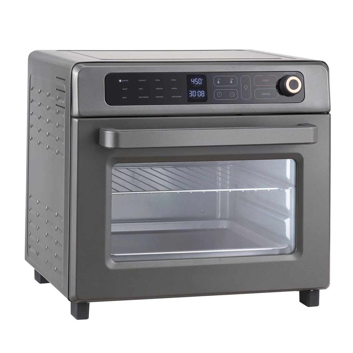 12-In-1 air-fried toaster oven, 25L convection table oven, 1700W stainless steel with pizza pan, rack and gloves, 12-slice and 12-inch pizza capacity