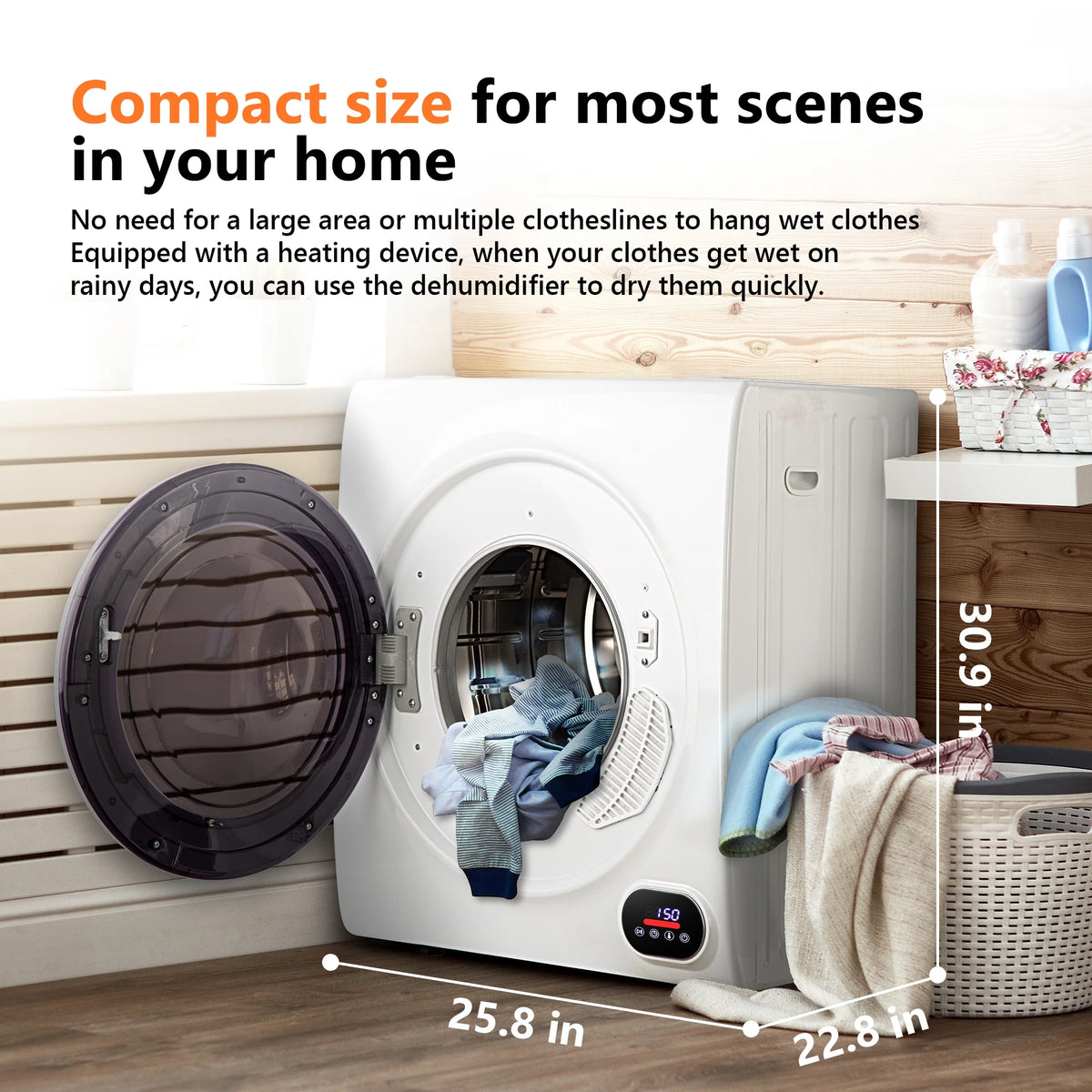 EUHOMY 1.5 Cu.Ft Portable Clothes Dryer 850W Front Load with 200 Minute Timer for Apartment Home DOE Certified, White