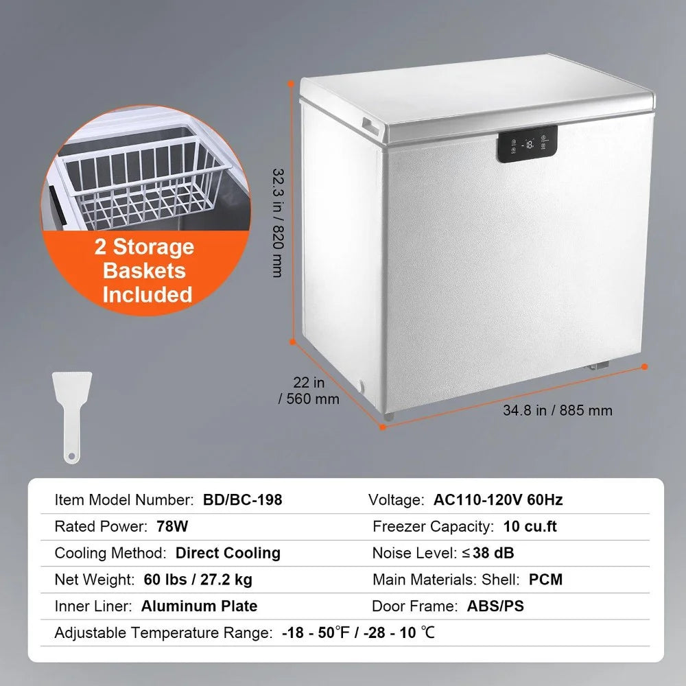 Choco Moon Large Capacity 14.5 Cu.ft Chest Freezer, 345L Storage, 4 Slide-Out Baskets, Lockable Lid, 8 Temp Control Levels, Energy-Efficient LED Lights, 6 Swivel Casters for Easy Mobility