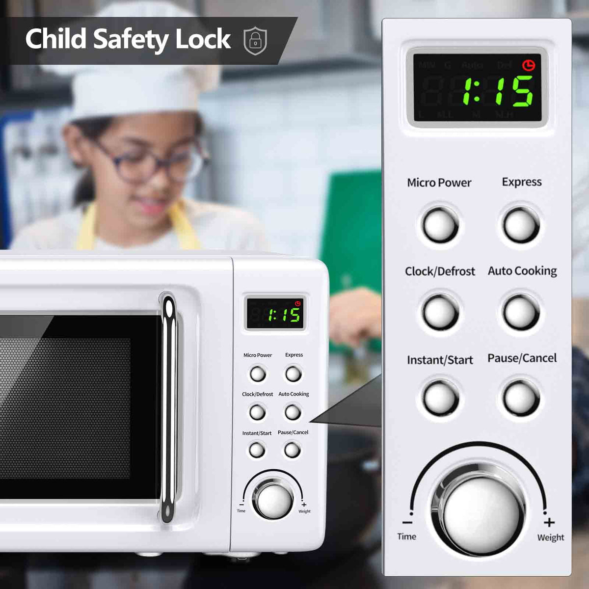 700W Retro Countertop Microwave Oven with 5 Micro Power and Auto Cooking Function
