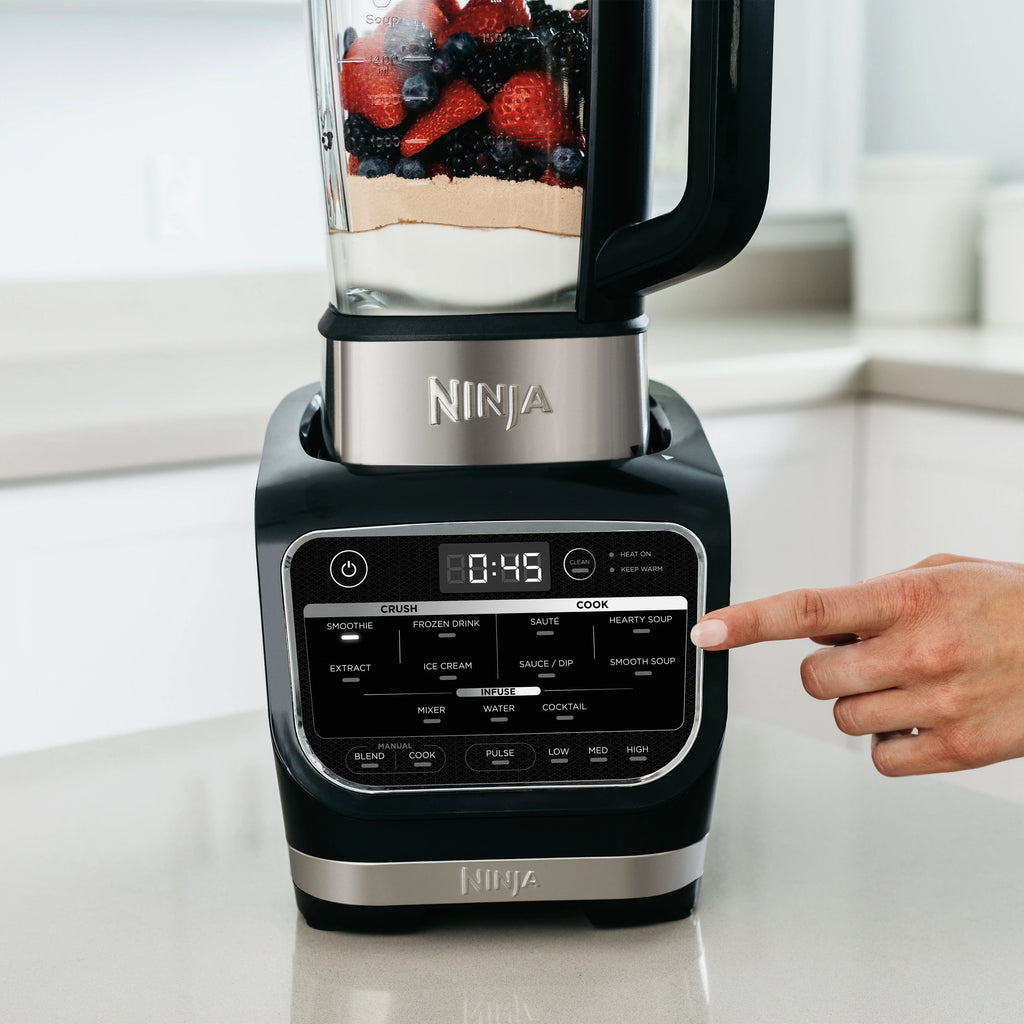 Ninja Foody Cold & Hot Cook Hot Soups, Sauces and Dips Blender with 1400 Peak Watts to Crush Frozen Drinks & Smoothies Nonstick Glass Pitcher (HB152), 64 oz, Black