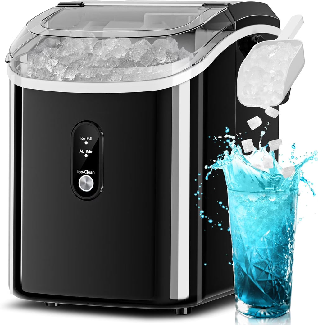 Auseo Nugget Ice Maker Countertop,  Ready in 6 Mins ,35Lbs Each  day with Self-Cleaning,Portable Sonic  Ice Machine  for Home/Office/Bar, Black