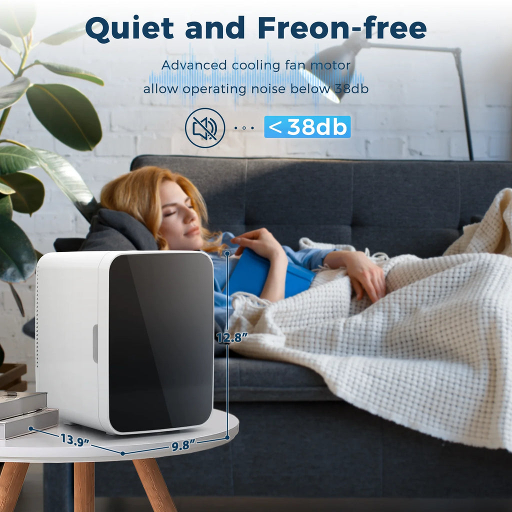 ?FREE VILLAGE Compact Mini Fridge, 10L Portable Small Refrigerator, 2.6 Gal Mini Fridge with AC/DC Adapters, Small Cosmetics Cooler for Beverage, Food, Makeup, Bedroom, Office, Dorm, White