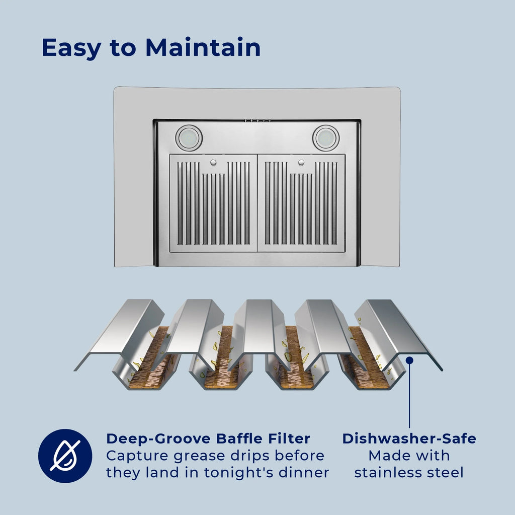 Hauslane WM-600SS-30 30 in. Convertible Stainless Steel Wall-Mounted Range Hood with Charcoal Filter