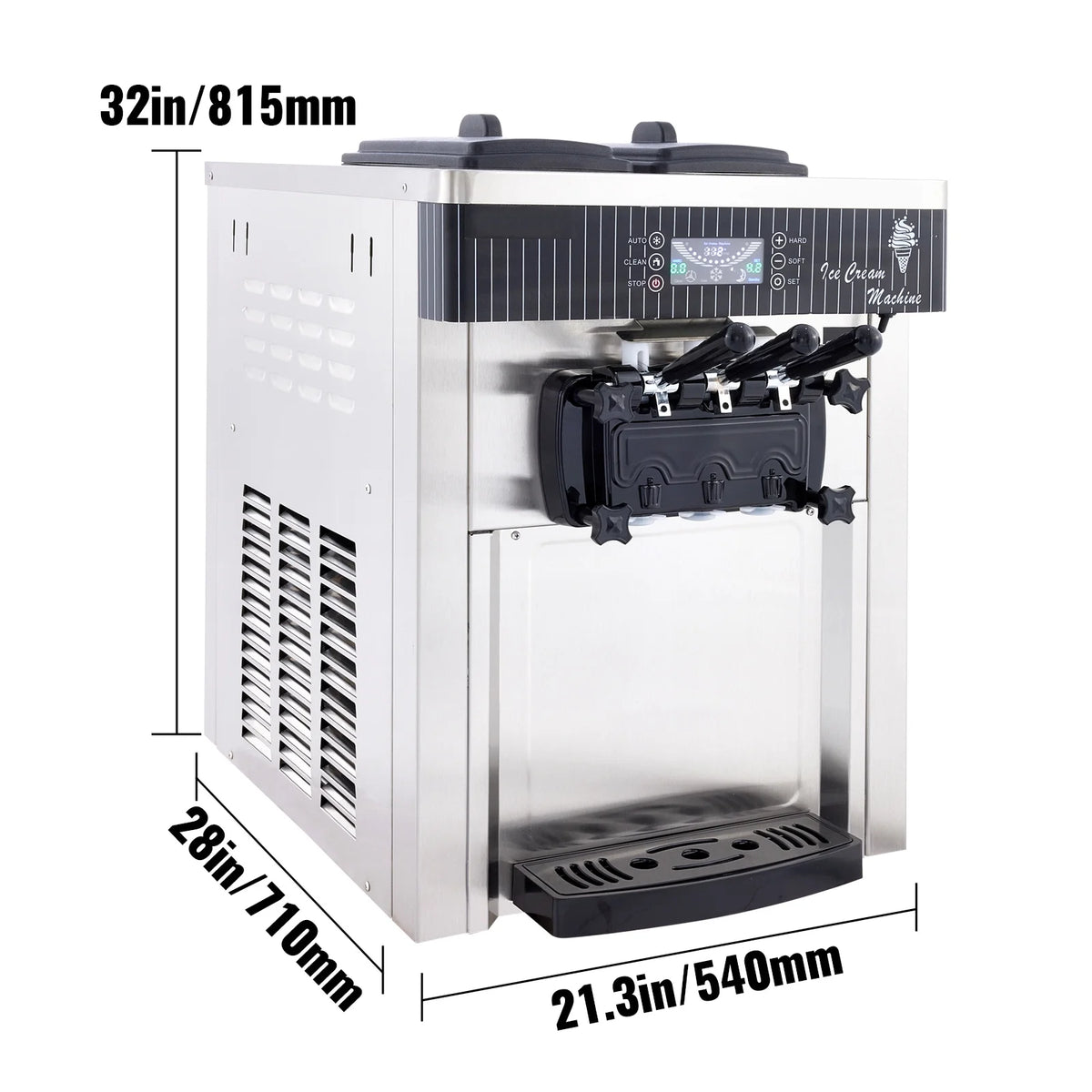 KFFKFF Commercial Ice Cream Maker 5.3 to 7.4 gph Soft Ice Cream with LED Display Self-Cleaning 3 Flavors Great for Restaurant Snack Bars, 2200-Watt, Silver