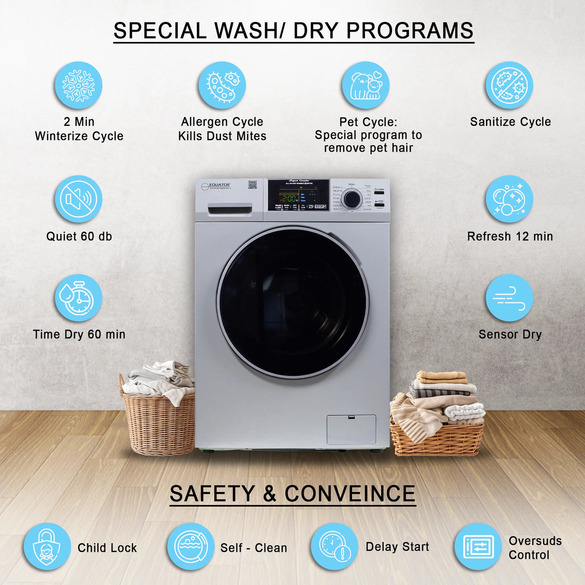 Equator 1.62 cu.ft./15 lbs All in One Combo Washer Dryer with Pet Cycle Silver
