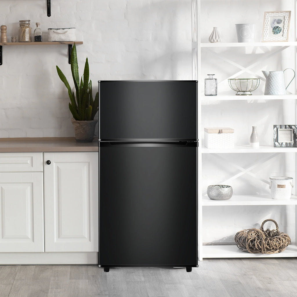 CALLIEVER Compact Mini Fridge with Freezer, 3.5 Cu.Ft 2-Door Refrigerator �C Ideal for Dorm, Office, Bedroom �C 7 Temp Settings, Adjustable Shelves,Silver