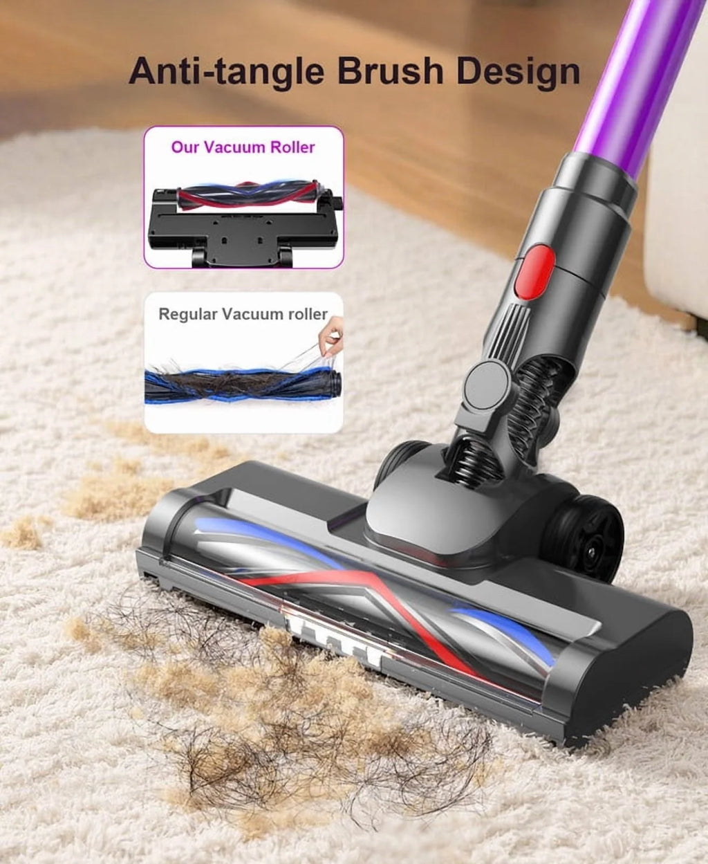 Hosaud Cordless Vacuum Cleaner - 45000pa 550W 55mins 2600mAh Lightweight Stick Vacuum Cleaners for Home Pet Hair Carpet Floor Purple