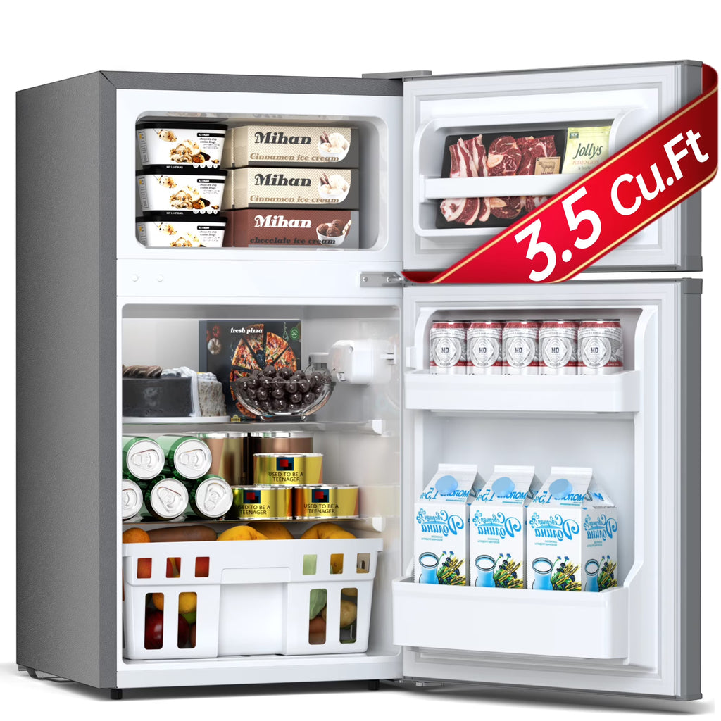 Auseo 3.1 Cu.Ft Double Door Mini Fridge with Freezer, Compact Retro Refrigerator for Dorm, Office, Bar, Bedroom, Black