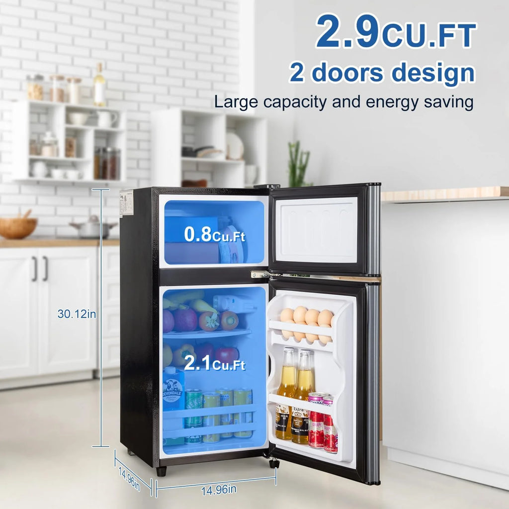 GGTB 2.5 Cu.Ft Compact Double Door Mini Fridge - Top Freezer & Bottom Refrigerator, 7-Level Precision Cooling | Ideal for Dorm, Bedroom, Office & Small Spaces