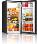Seaoola Mini Fridge with Freezer, Single Door 4.4 Cu.Ft, Compact Mini Refrigerator, LED Light, Adjustable Thermostat, Removable Glass Shelves, Small Refrigerator for Dorm/Office/Bedroom(Black)