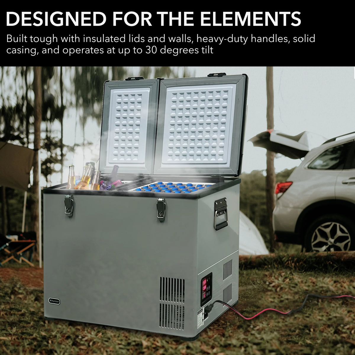 Whynter 90 Quart Dual Zone Portable Fridge/Freezer with 12v Option and Wheels