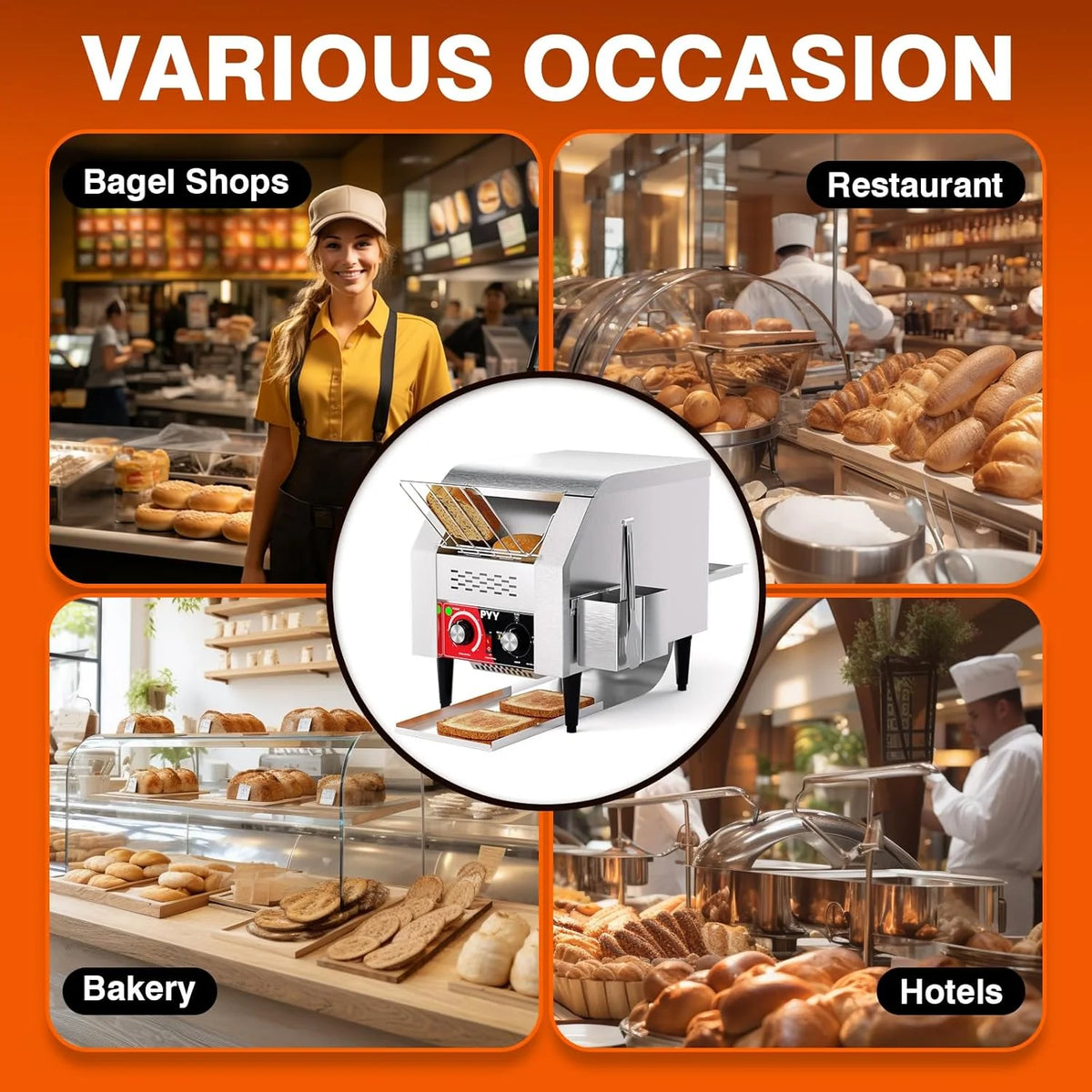 Toaster Conveyor 450slices/h Restaurant Toaster for Bun Bagel Bread Heavy Duty Stainless Steel Conveyor Toaster ,1700W