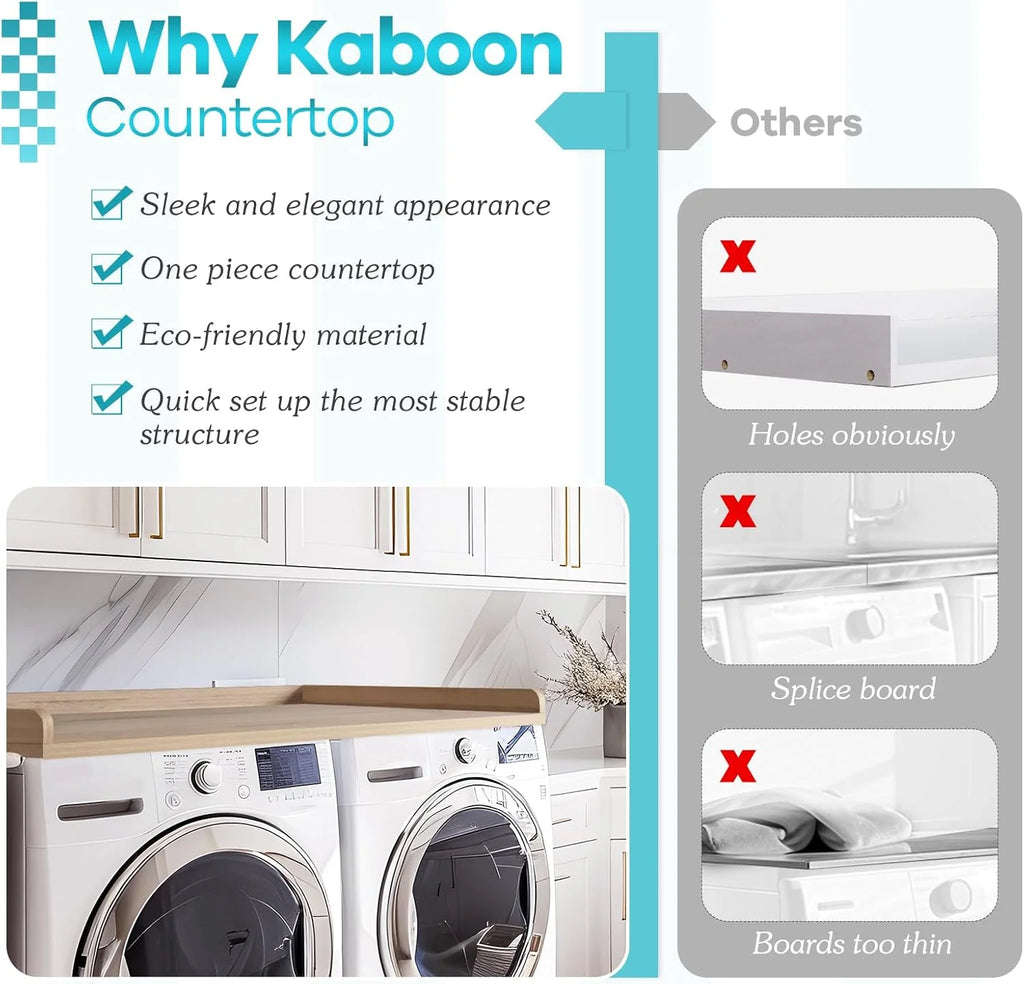 Kaboon Melamine Washer Dryer Countertop with Edge Rails �C Laundry Room Organization