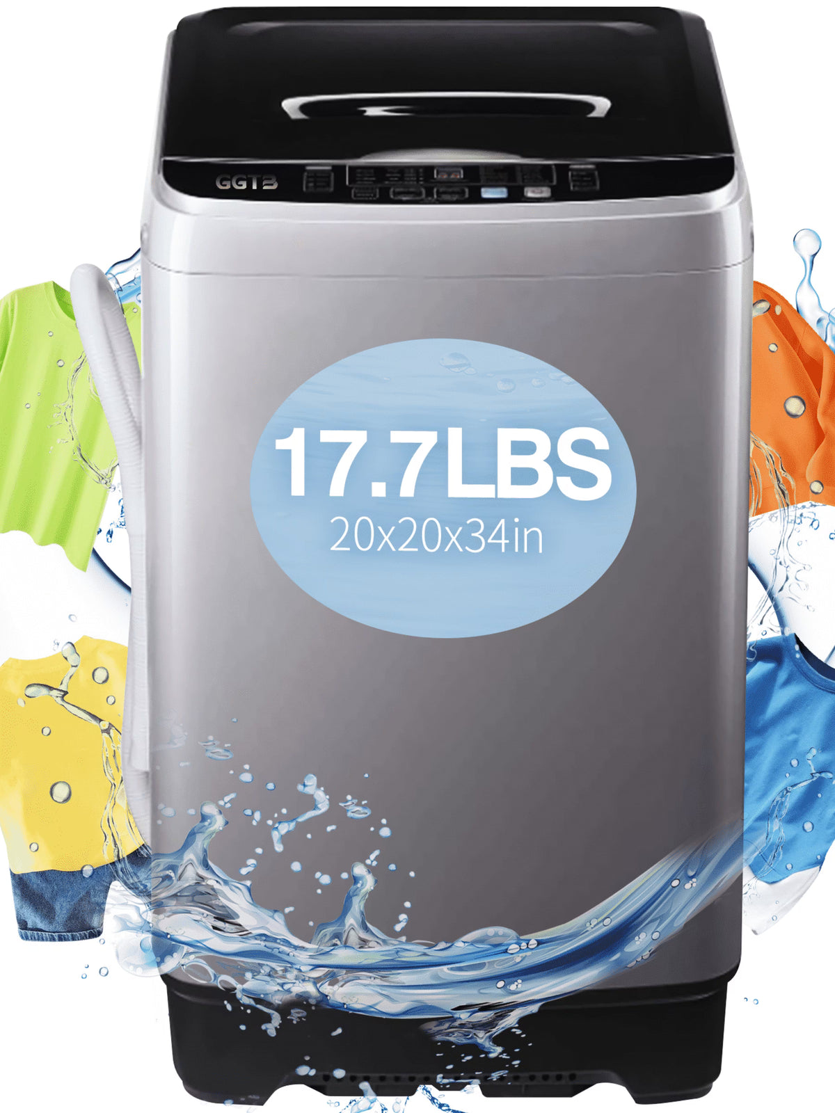 GGTB Portable Washing Machine for Apartments, 17.7 lbs Full Automatic Clothes Washer Machine,1.9 Cu.ft Top Load Washer with 10 Wash Programs/8 Water Levels, Coffee Gold
