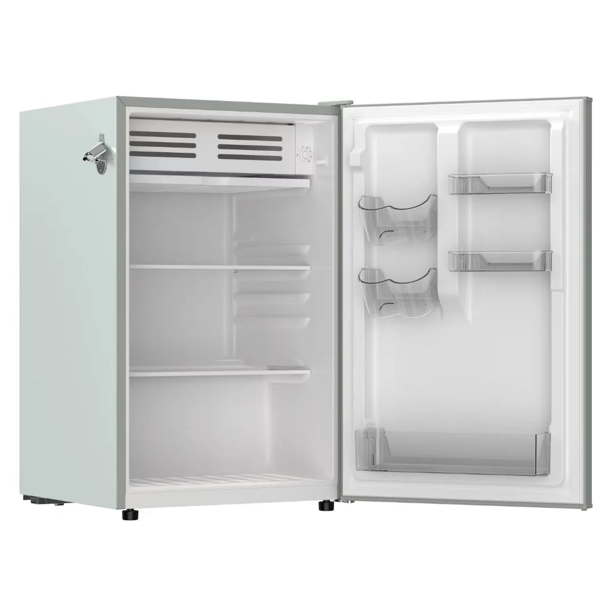 Frigidaire 4.5 cu. ft. retro compact fridge built-in side bottle opener W: 21.65" x L: 22.24" X H: 32.91" (Azure)