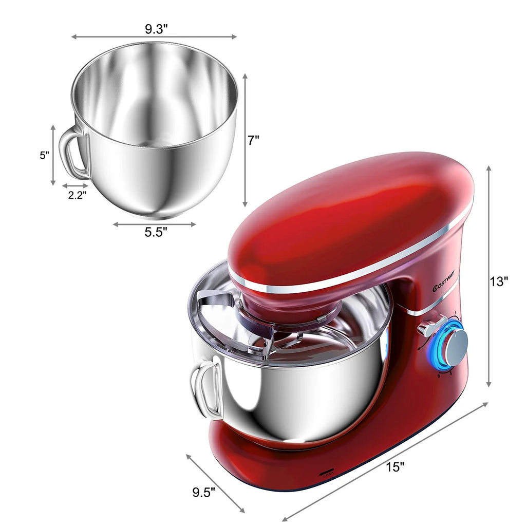 Costway 6.3 QT Tilt-Head Food Stand Mixer 6 Speed 660W wIth Dough Hook, Whisk & Beater Black