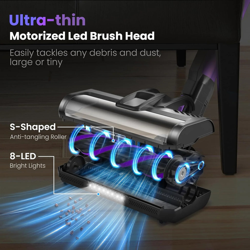 POWEART Cordless Vacuum Cleaner, 30Kpa 350W Powerful Stick Vacuum, 8 in 1 Self-Standing Rechargeable Battery Vacuum Up to 55min Runtime, Lightweight Cordless Vacuum for Pet Hair Hard Floor Carpet