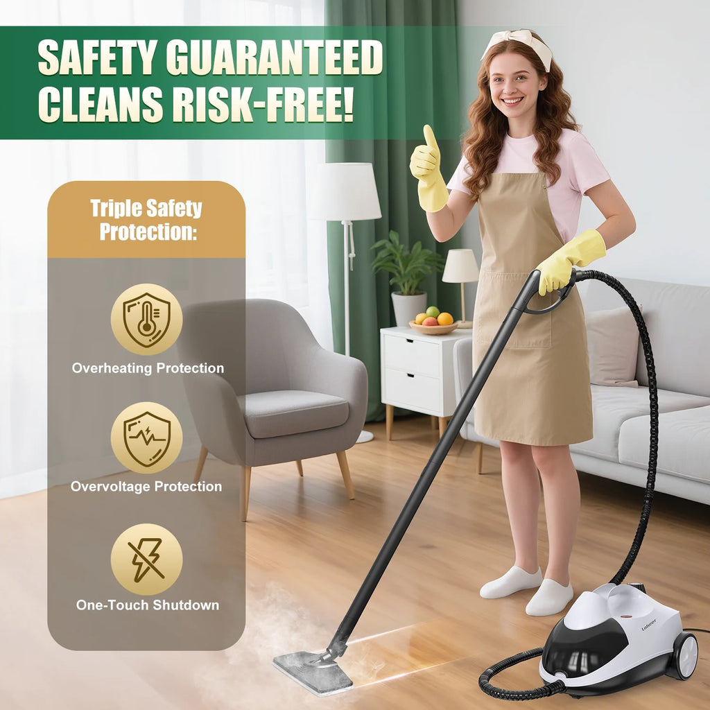 Loheer Steam Cleaner, 1500W Multipurpose Steamer for Cleaning with 15 Accessories,  2L Tank, Child Lock, Chemical-Free Cleaning, Steam Mop for Home, Car, and Furniture