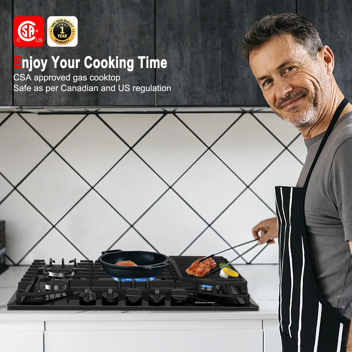 Gasland Chef  30" 5 Burners 30" Gas Cooktop, Stovetop, NG/LPG,Stainless Steel, Auto Ignition