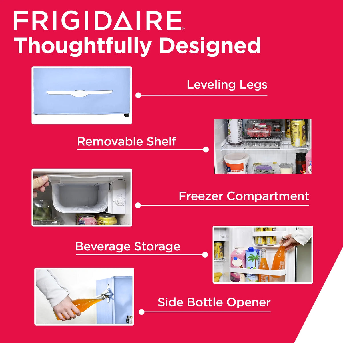 Frigidaire 1.6 Cu ft. Retro Compact Refrigerator with Side Bottle Opener, Coral