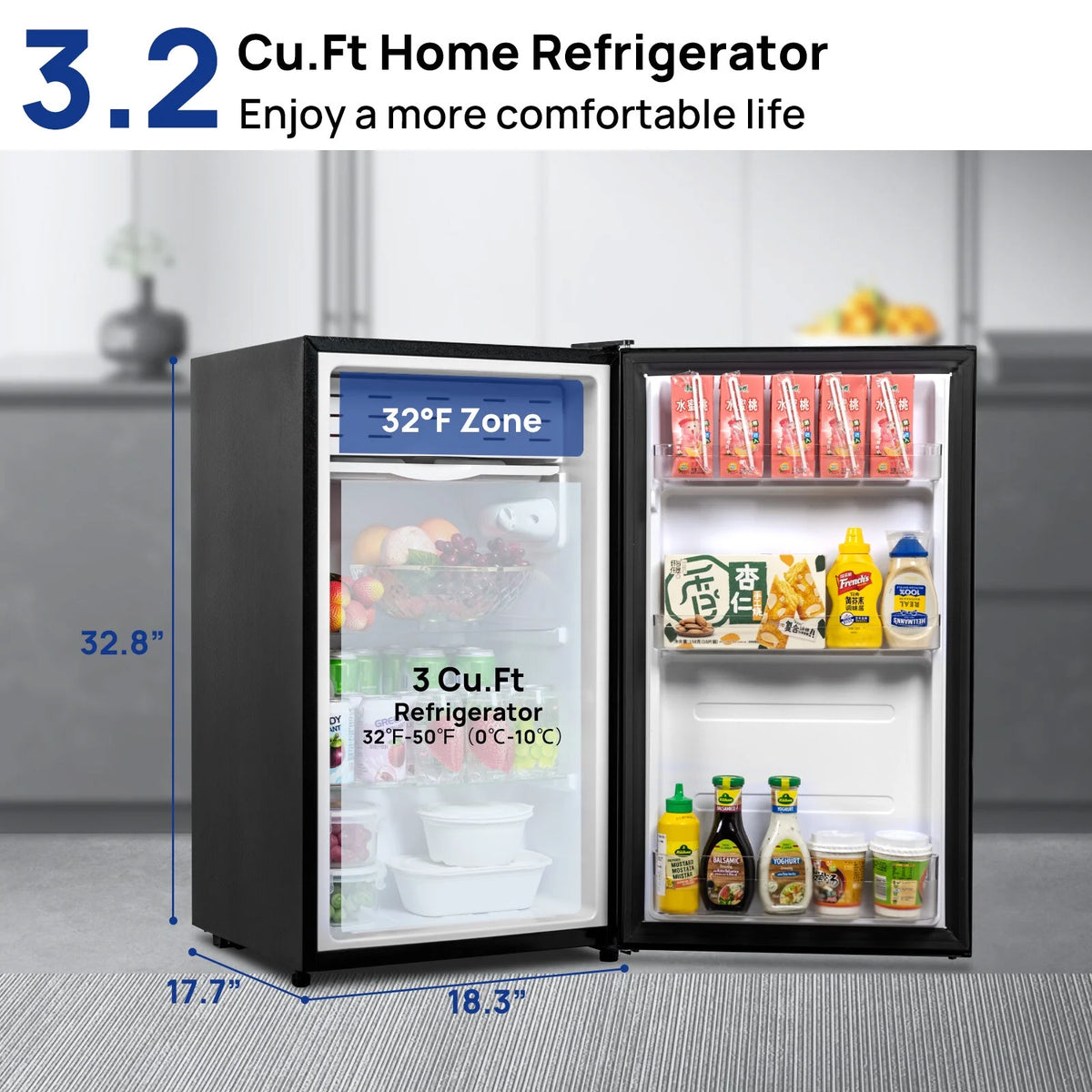 3.2 cu ft 115V Home Refrigerator 32~50a?? Compact Fridge Energy Saving Low Noise