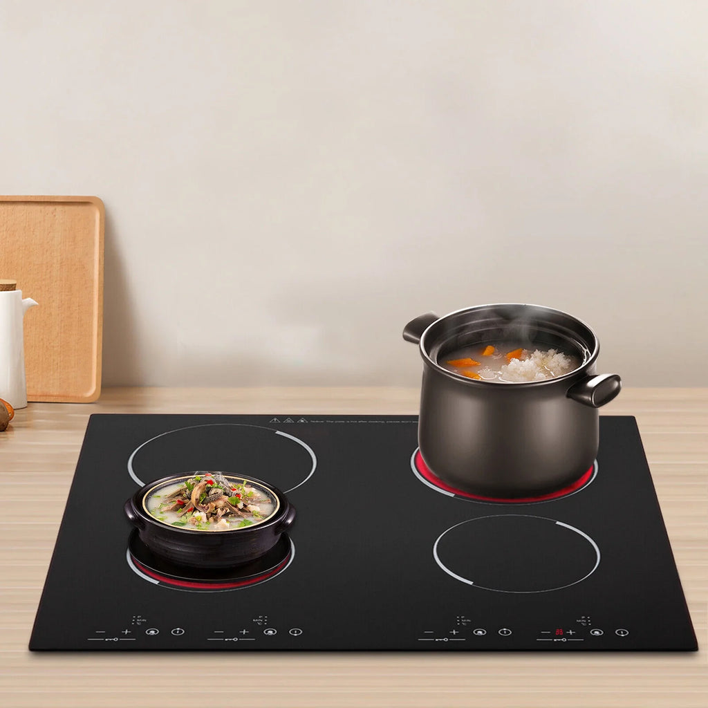 110V Electric Cooktop, Built-in Cooktop 3000W, Electric Stove Top with 4 Electric Burners, 9 Heating Level, Kid Safety Lock, Sensor Touch Control