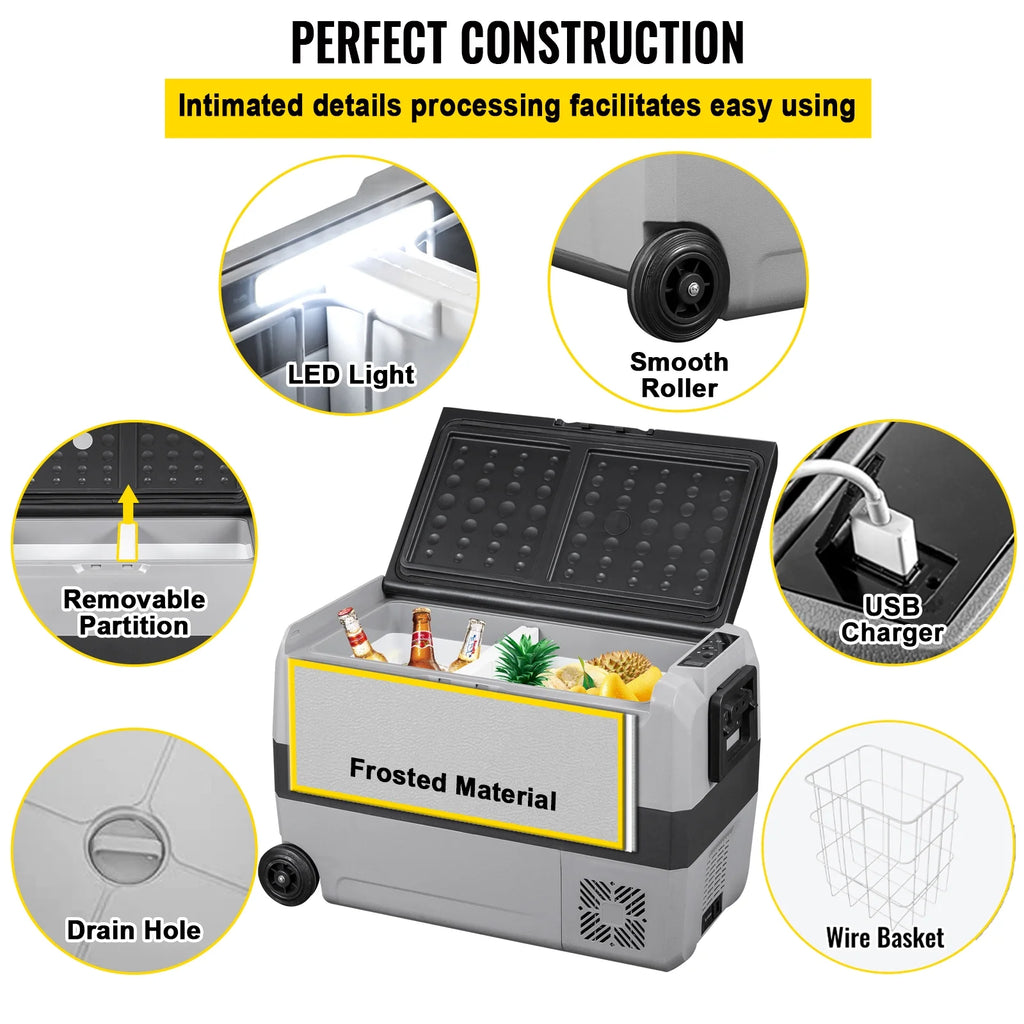 VEVOR Car Refrigerator 48Qt, Dual Zone Car Fridge Freezer12/24V DC & 110-240V AC Electric Compressor Cooler for Truck Vehicle RV