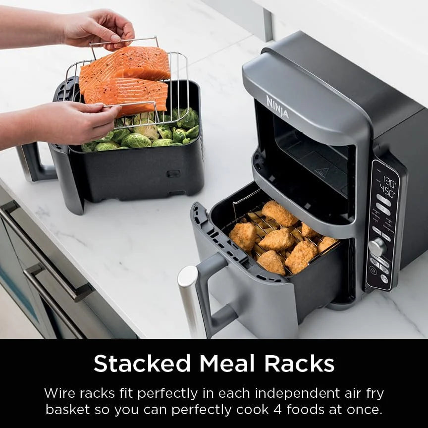 Restored Ninja Air Fryer, 10QT DoubleStack XL 2-Basket, Compact Design, Cooks 5lb Whole Chicken, Roast, Bake & More, Dishwasher Safe Parts, Grey, SL401 (Ceritified)(Refurbished)