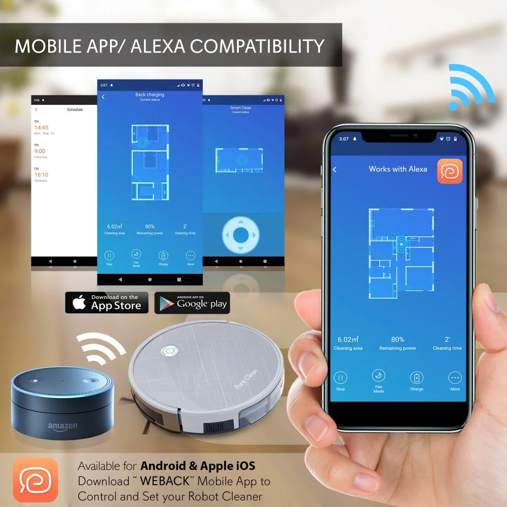 Pure Clean PUCRC660 - Smart Robot Vacuum Cleaner - Robot Cleaning Vacuum with Downloadable App and Remote Control