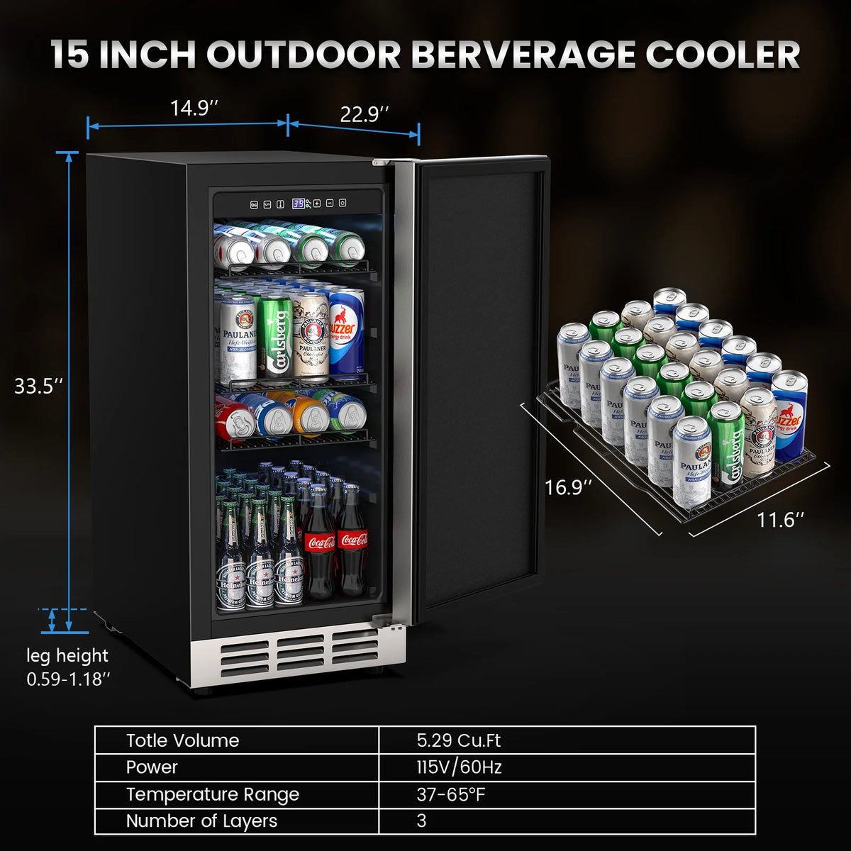 QAUSOU 24 Inch Under Counter Double Drawer Fridge, Weather Proof Stainless Steel Outdoor Beverage Refrigerator for Patio
