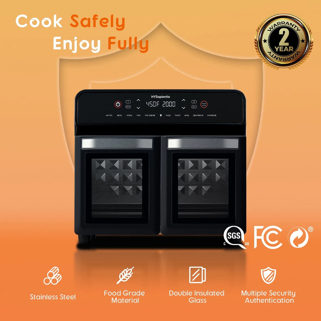 HYSapientia 24QT Dual Zone Air Fryer Oven with Rotisserie,10-in-1 Internal stainless steel Convection Countertop Oven 1800W Air Fryer  Toaster Oven for Family Cooking