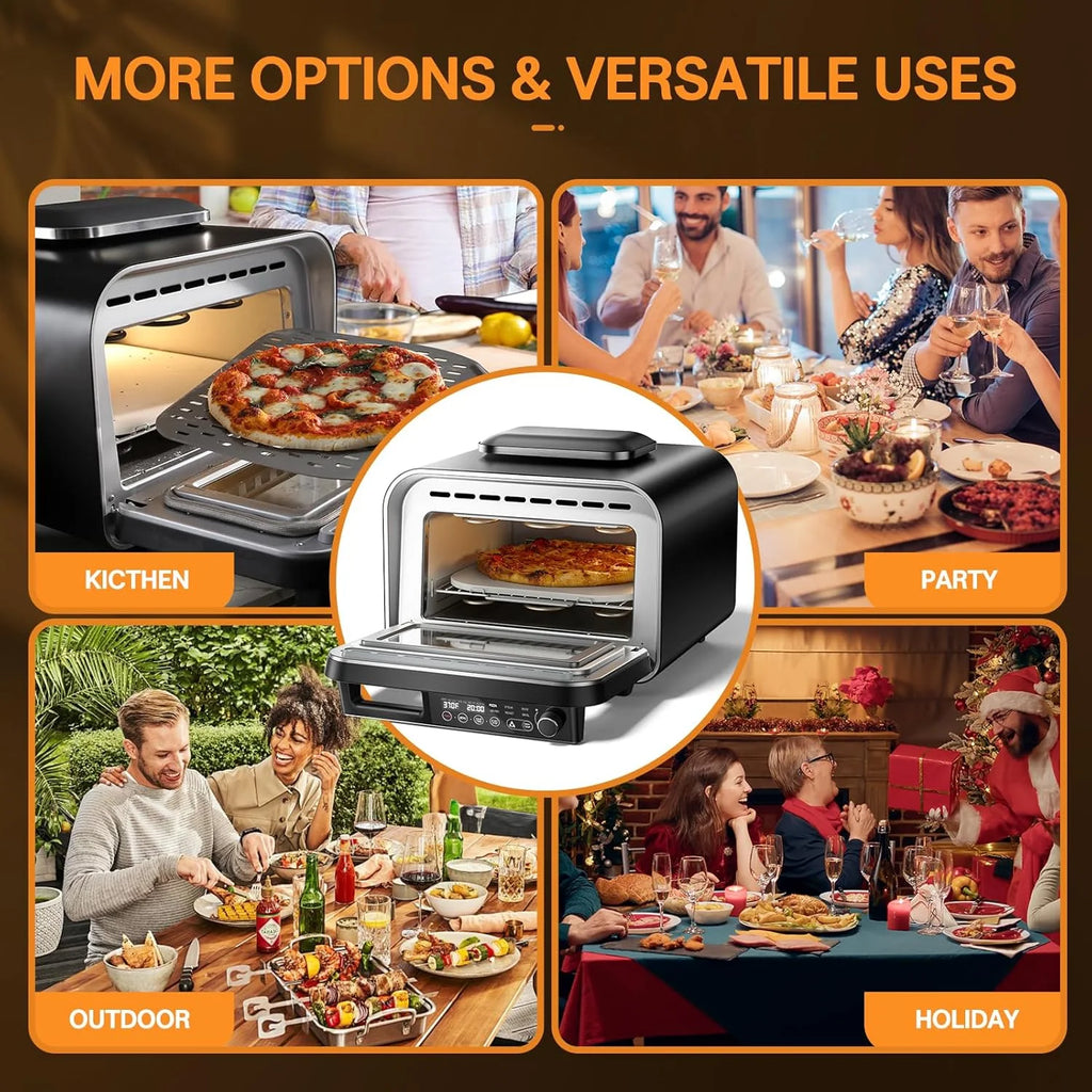 G.A. HomeFavor 1800W Electric Pizza Oven, 12" Multi-Function Maker with Air Fry, Bake, Roast, Broil & Grill, Graphite