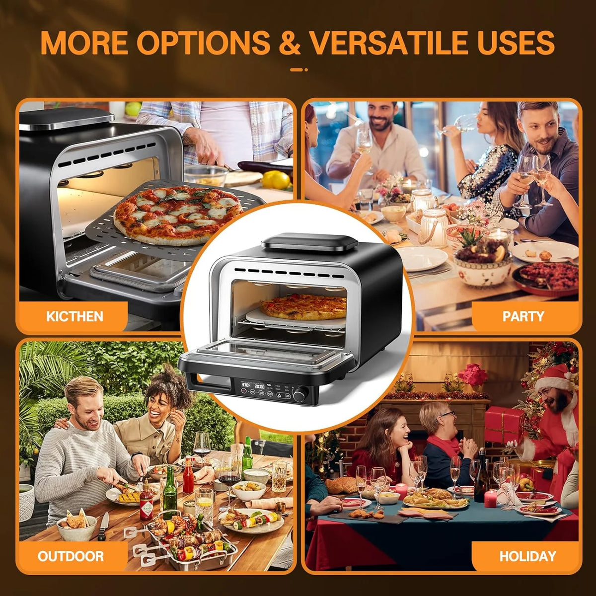 G.A. HomeFavor 1800W Electric Pizza Oven, 12" Multi-Function Maker with Air Fry, Bake, Roast, Broil & Grill, Graphite