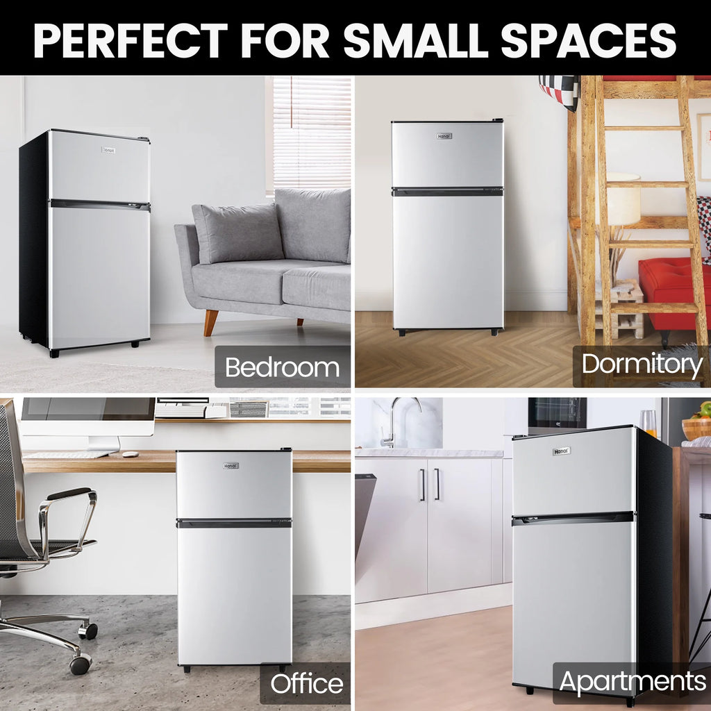 WANAI Two-Door Mini Fridge with Freezer, Silvery, 3.5 Cu ft
