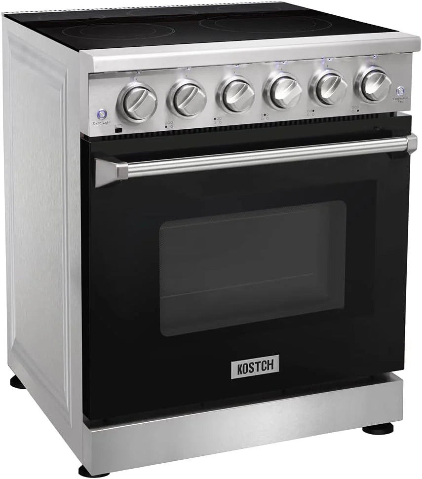 30 inch Professional Electric Range with 5 Heating Elements Cooktop, 4.55 Cu. Ft. Convection Oven Capacity, Smooth Glass Top, in Stainless Steel, KOS-30RE06H (Stainless Steel)