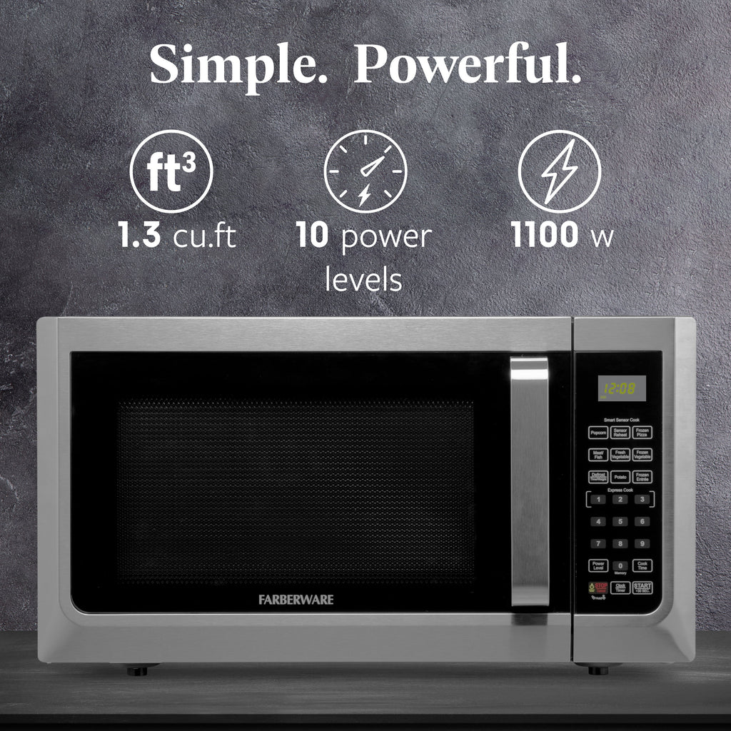 Farberware FMGZ09BKA 0.9 Cu. Ft. Microwave Oven, 900W, Digital Control, LED Display, 6 Cooking Presets, Black