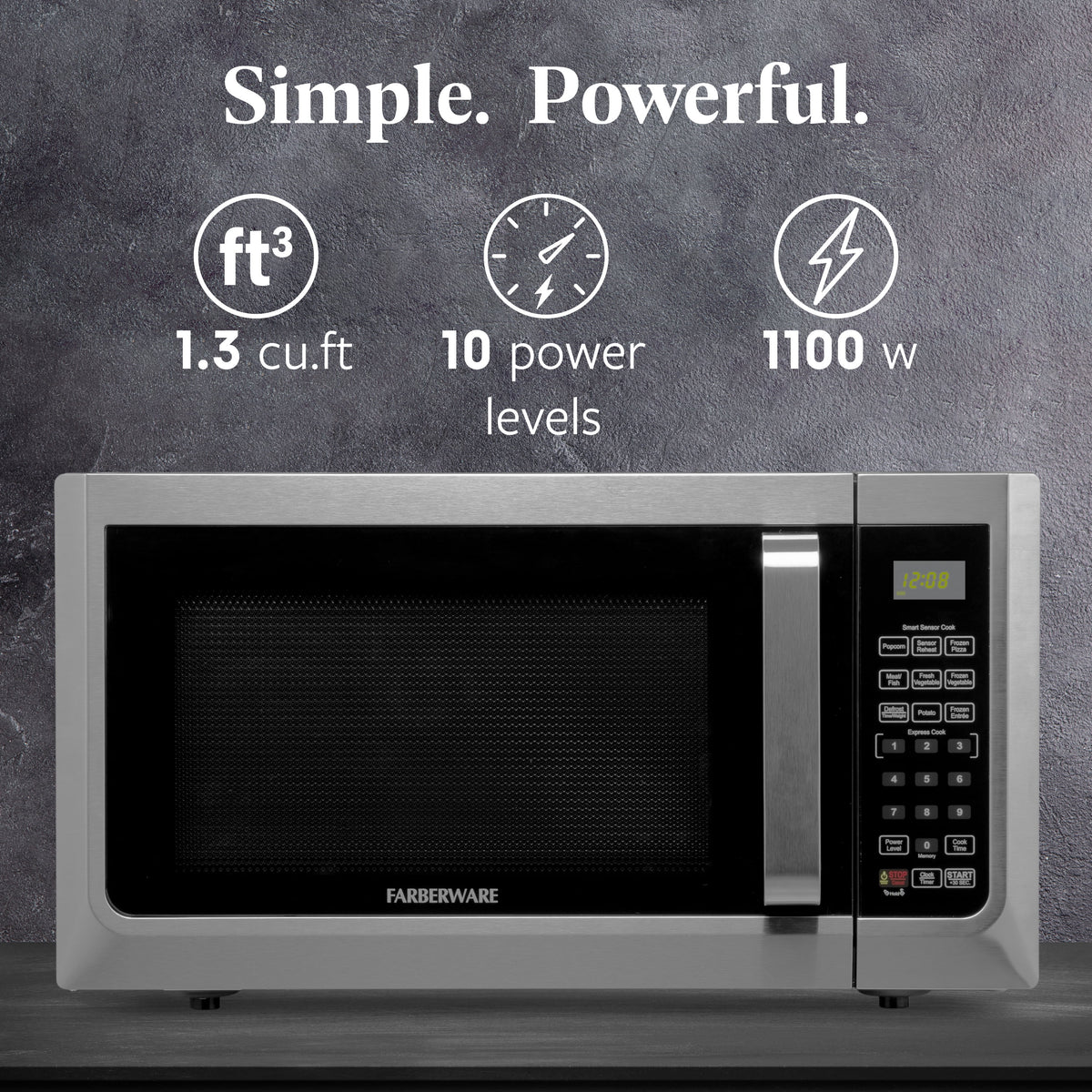Farberware FMGZ09BKA 0.9 Cu. Ft. Microwave Oven, 900W, Digital Control, LED Display, 6 Cooking Presets, Black