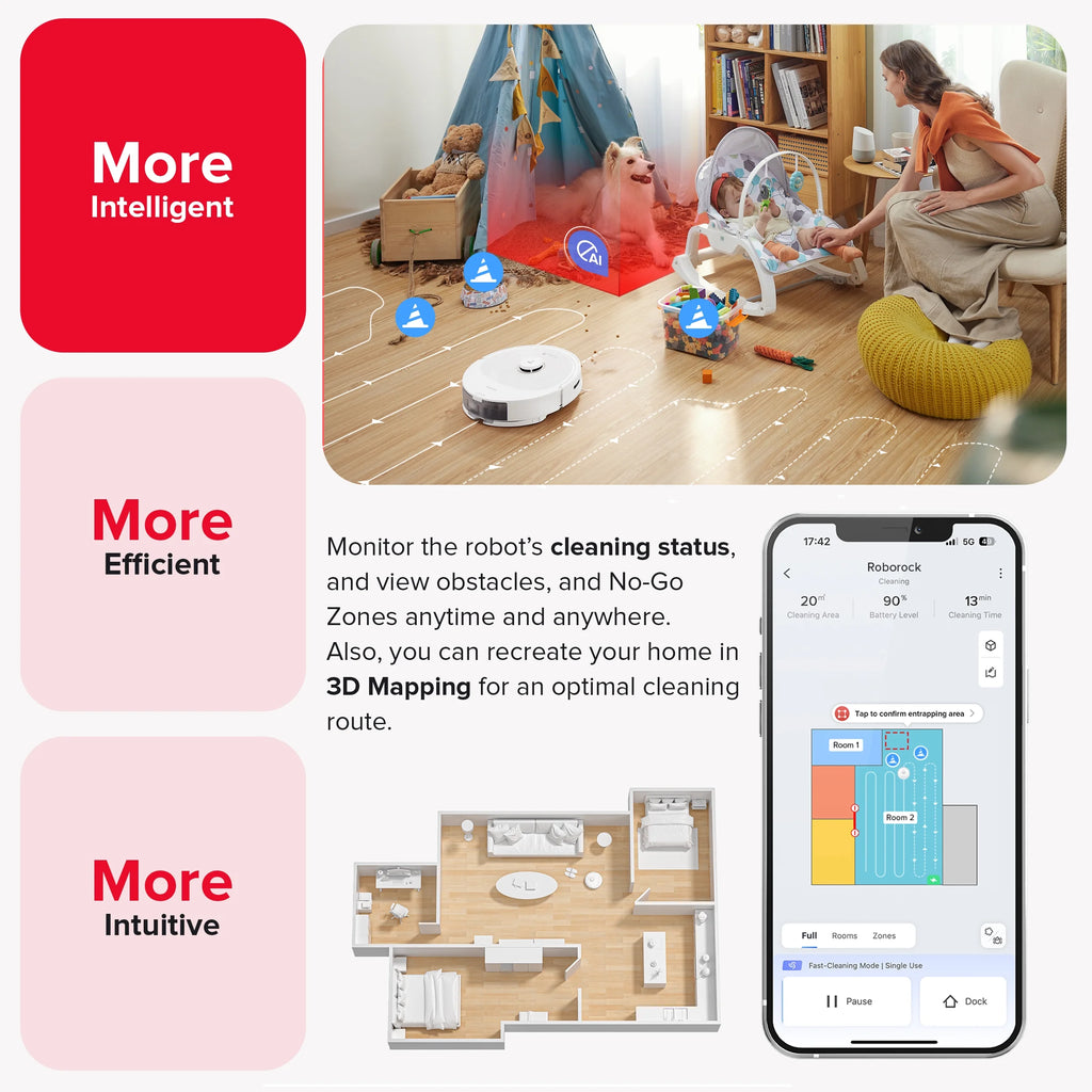 Roborock Q8 Max+ Robot Vacuum and Mop with Self-Emptying, Obstacle Avoidance, LiDAR Navigation, 5500Pa Suction Power, and App Control