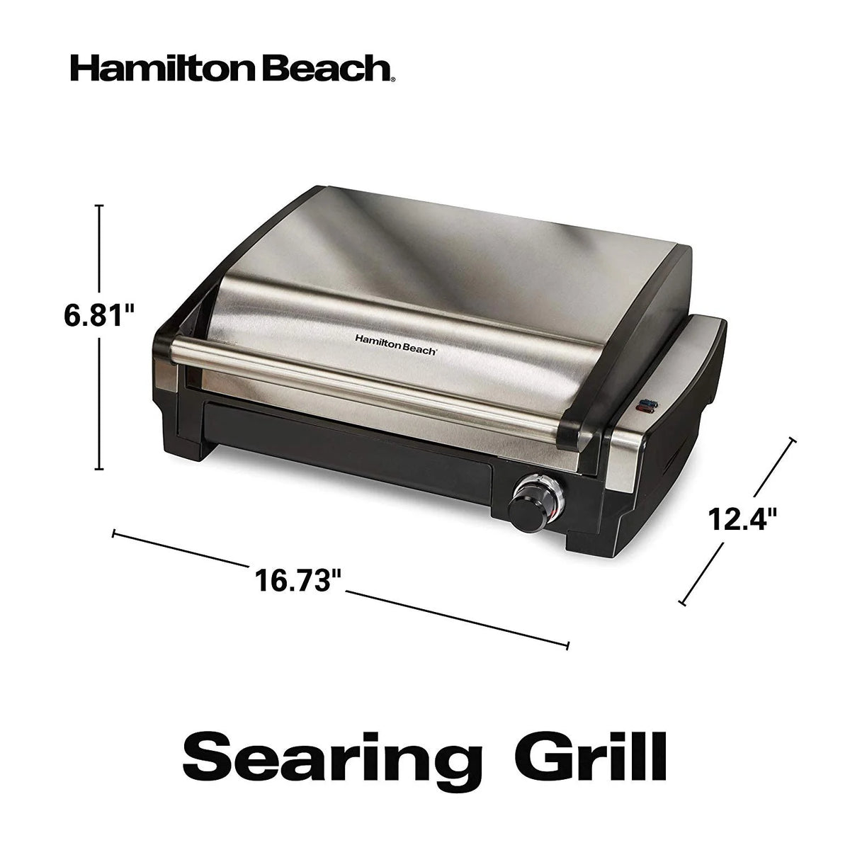 Hamilton Beach Electric Indoor Searing Grill Removable Easy-to-Clean Nonstick Plate, 6-Serving, Extra-Large Drip Tray, Stainless Steel (25360)