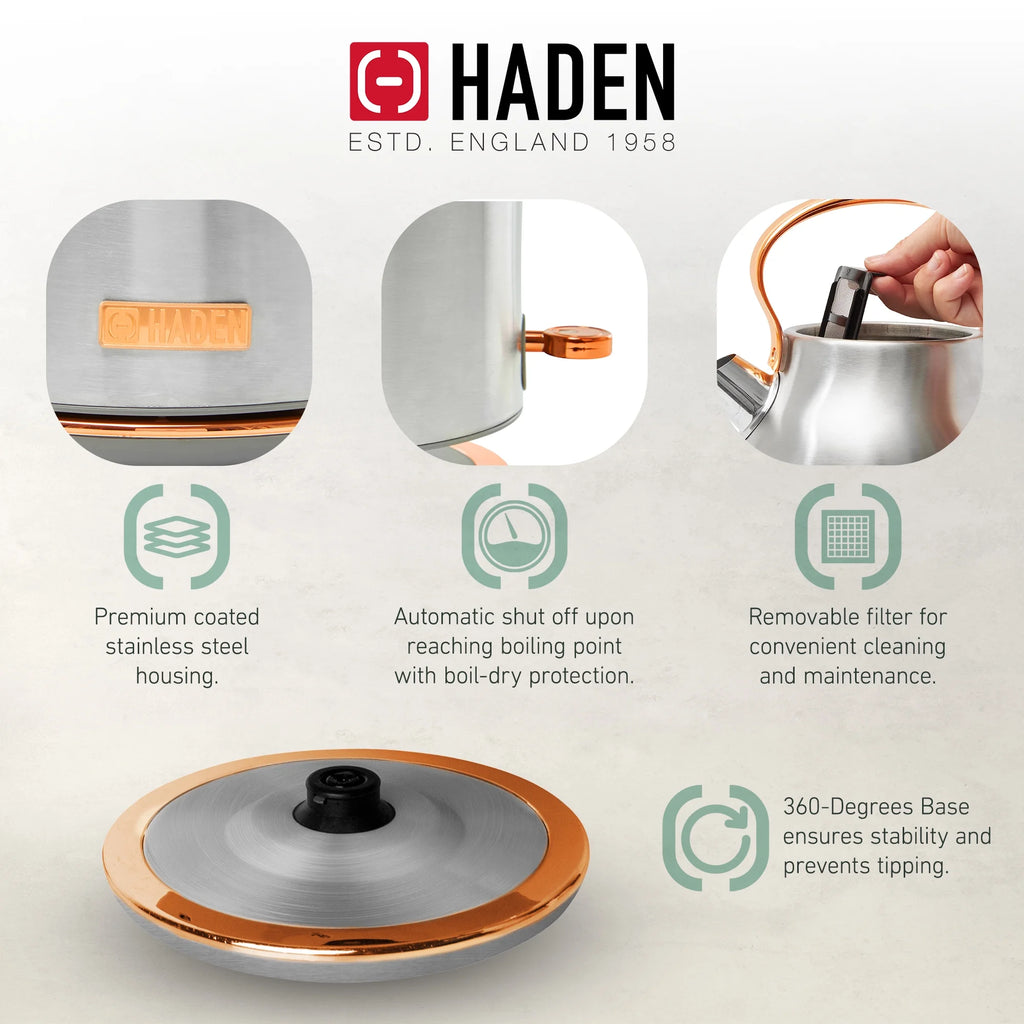 Haden Coffee Maker & Heritage 1.7 Liter Electric Kettle, Black & Chrome